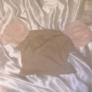 Tan Ruffle Sleeved Crop Top